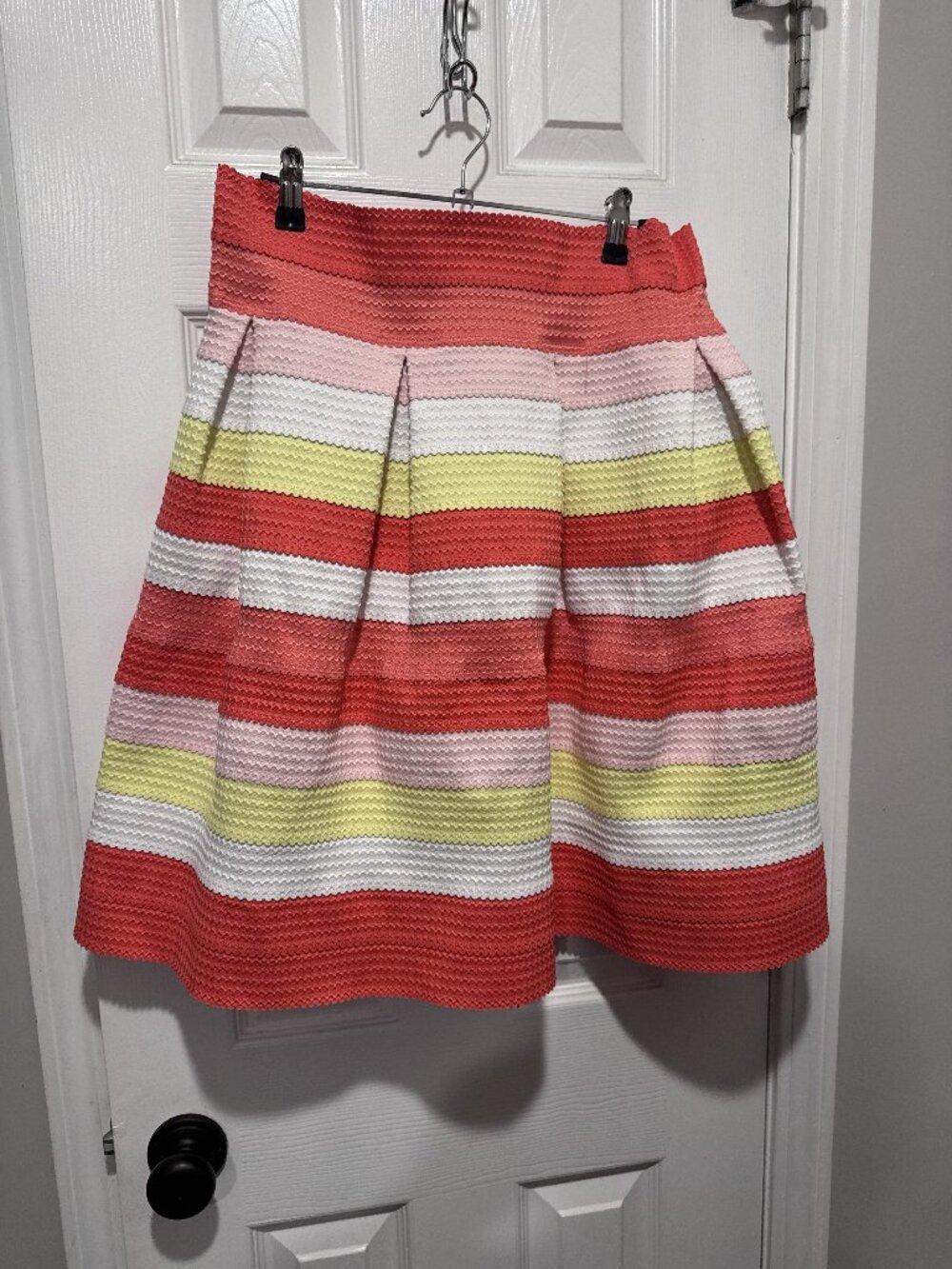 7th Avenue Design Studio Textured Striped Skater Skirt Size Large Coral Pink